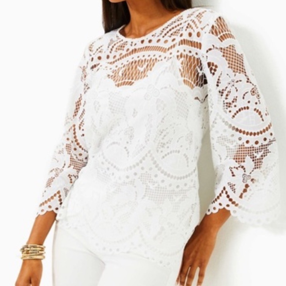 Lilly Pulitzer Oaklynn Tunic - Resort White Palms In Paradise Lace - Size 14 NWT